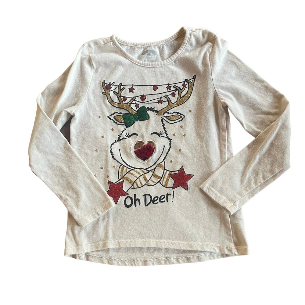 Holiday Time Girl's Reindeer Long Sleeve Top Sz M (7-8)